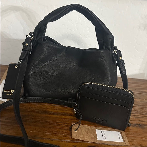 MARGOT Slouchy Soft Leather Black Tote CB and Wallet Dana Zip Around Set NWT